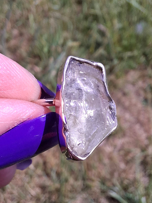 Libyan Desert Glass Ring, size large P, 925 Silver, Tektite (Ref: LR33)