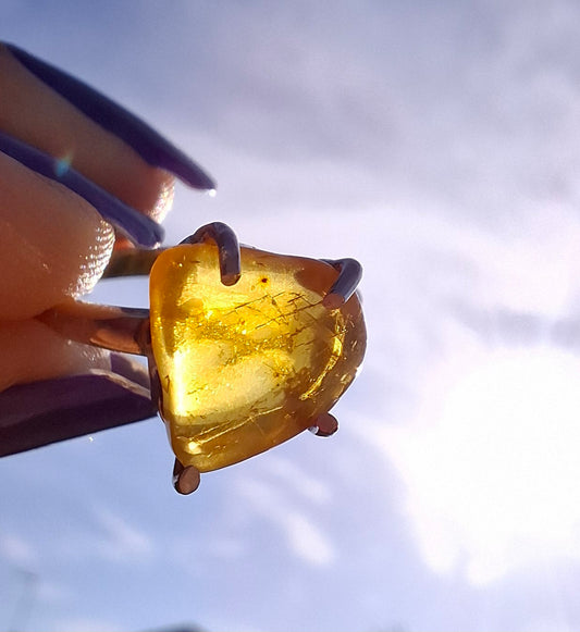 Baltic Amber Ring, size large K/small L, 925 Silver, Fossil (Ref: AR1)