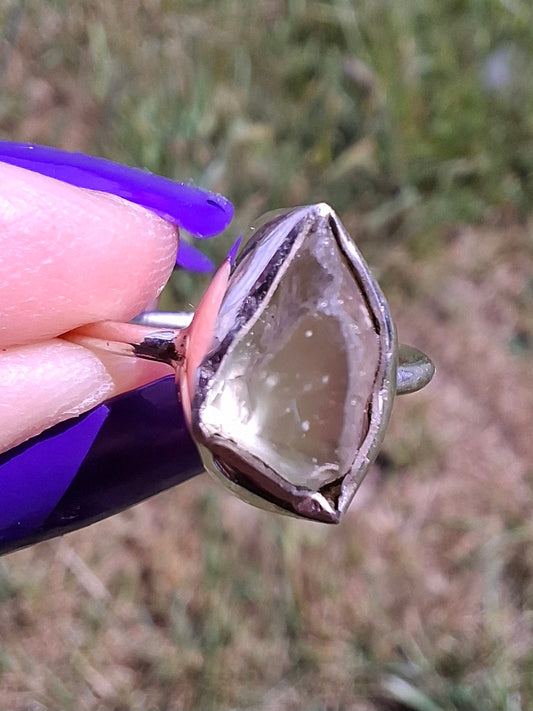 Libyan Desert Glass Ring, size large K/small L, 925 Silver, Tektite (Ref: LR17)