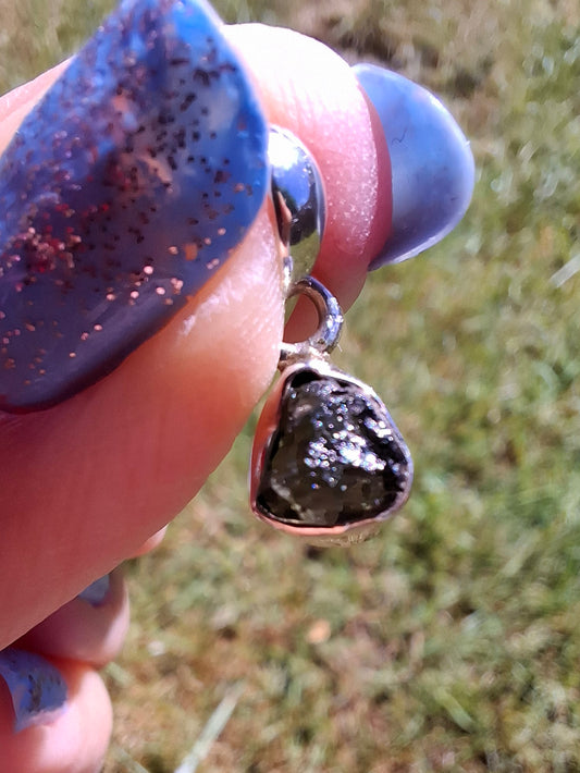 Moldavite Pendant, 925 Silver, Tektite (Ref: P96)
