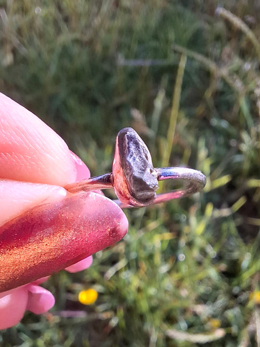 Moldavite Ring, size large M, 925 Silver, Tektite (Ref: R30)
