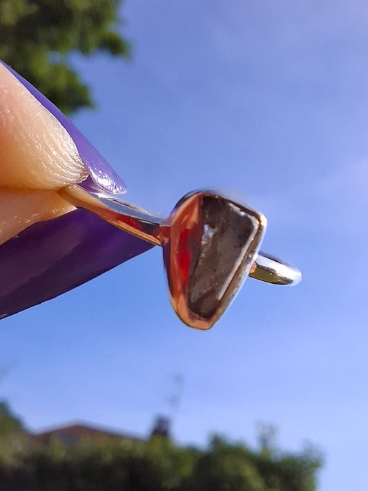 Moldavite Ring, size large K/small L, 925 Silver, Tektite (Ref: R58)