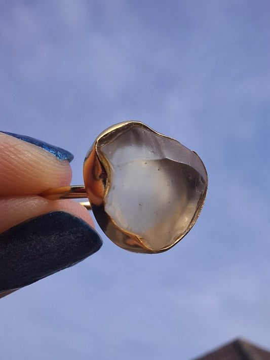 Libyan Desert Glass Ring, 14K GOLD Plated, size large M, Tektite (Ref: LR78)