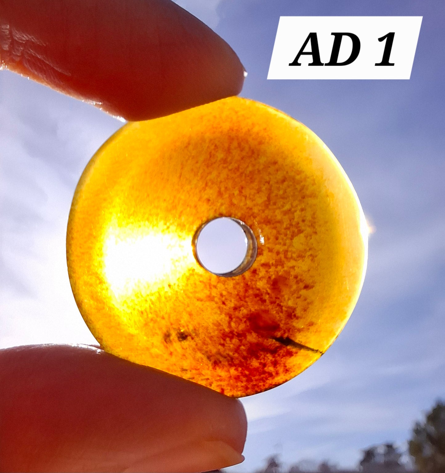 Red Amber Disc/Doughnut carving/sphere holder, 4.13g, Fossil (Ref: AD1)