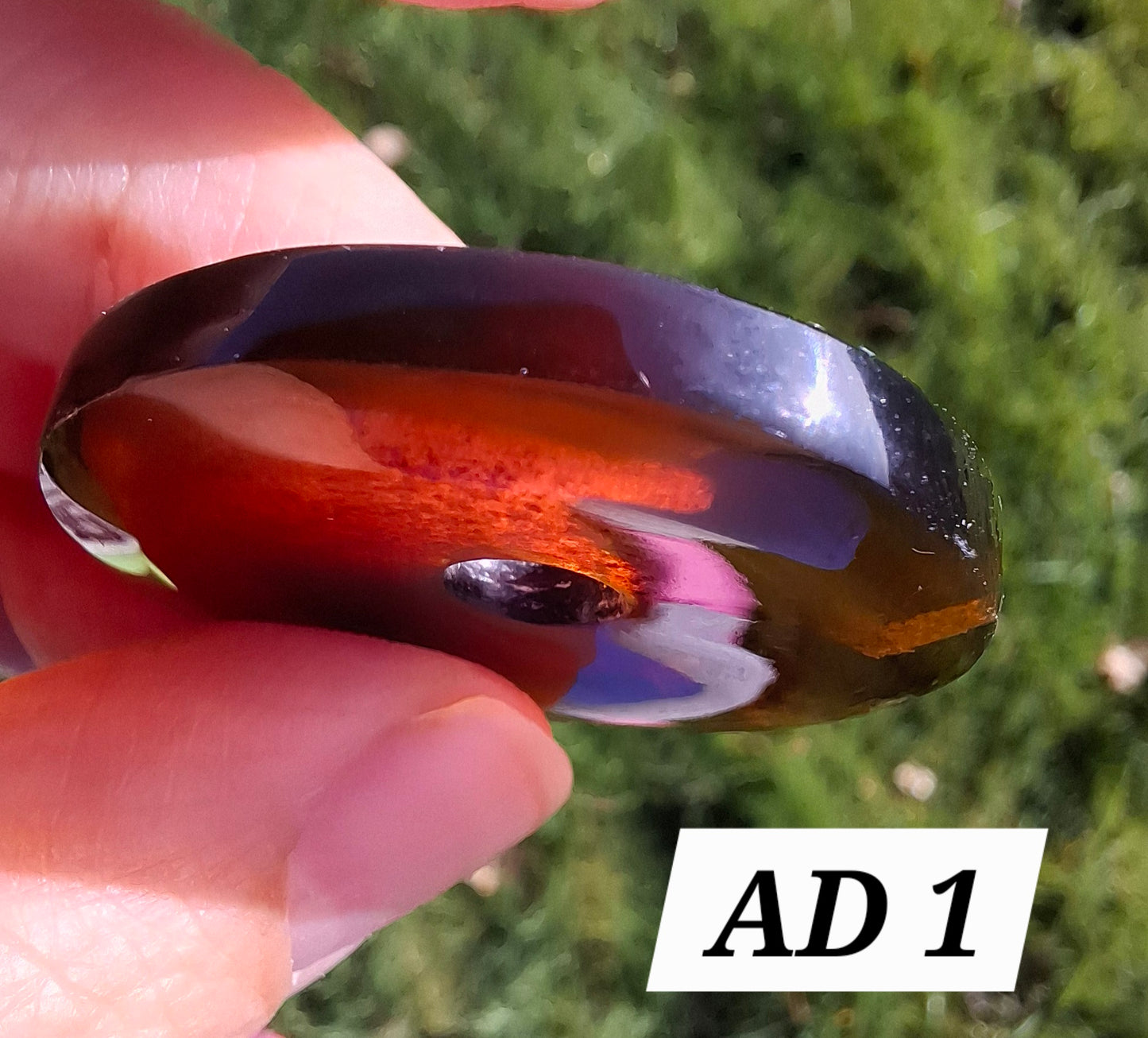 Red Amber Disc/Doughnut carving/sphere holder, 4.13g, Fossil (Ref: AD1)