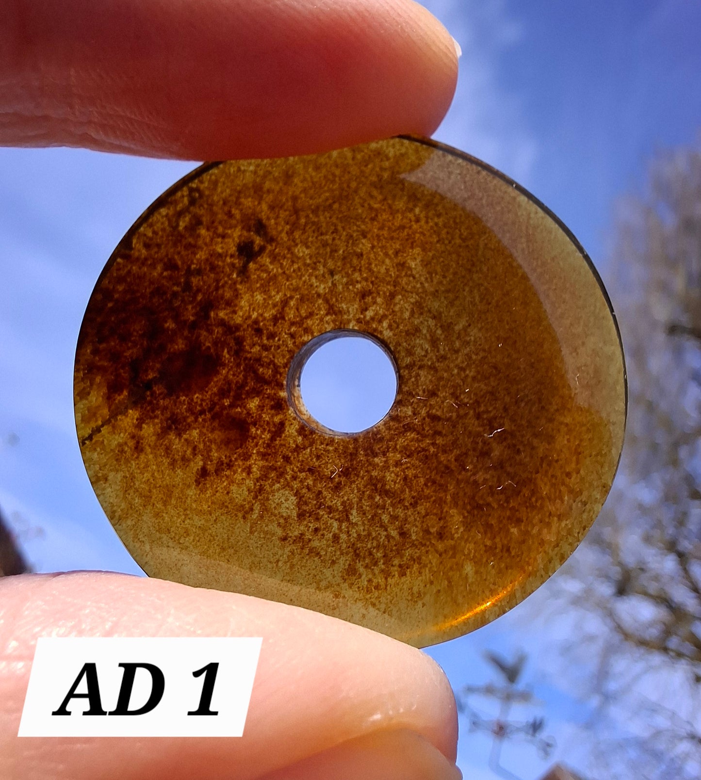 Red Amber Disc/Doughnut carving/sphere holder, 4.13g, Fossil (Ref: AD1)