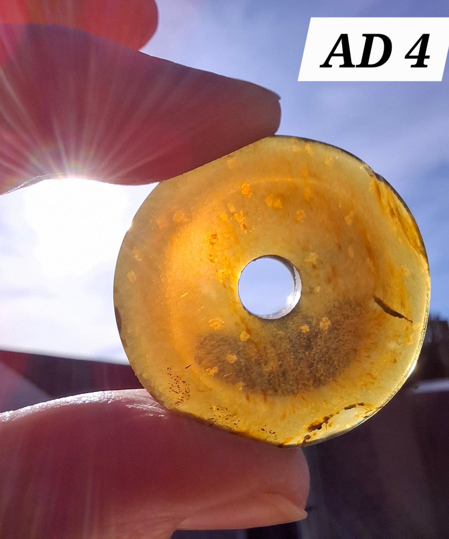 Red Amber Disc/Doughnut carving, sphere holder, 5.39g, Fossil (Ref: AD4)