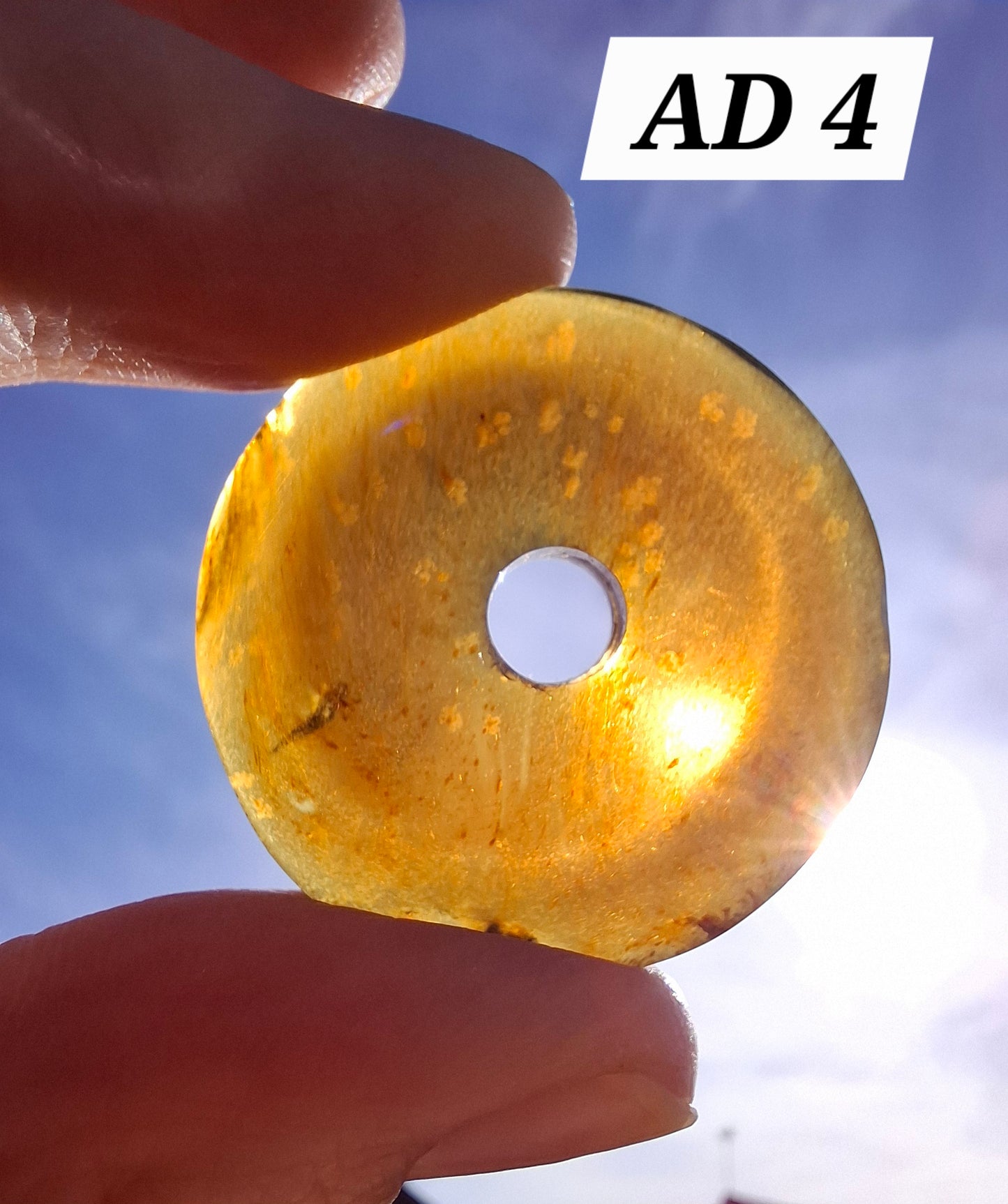 Red Amber Disc/Doughnut carving, sphere holder, 5.39g, Fossil (Ref: AD4)