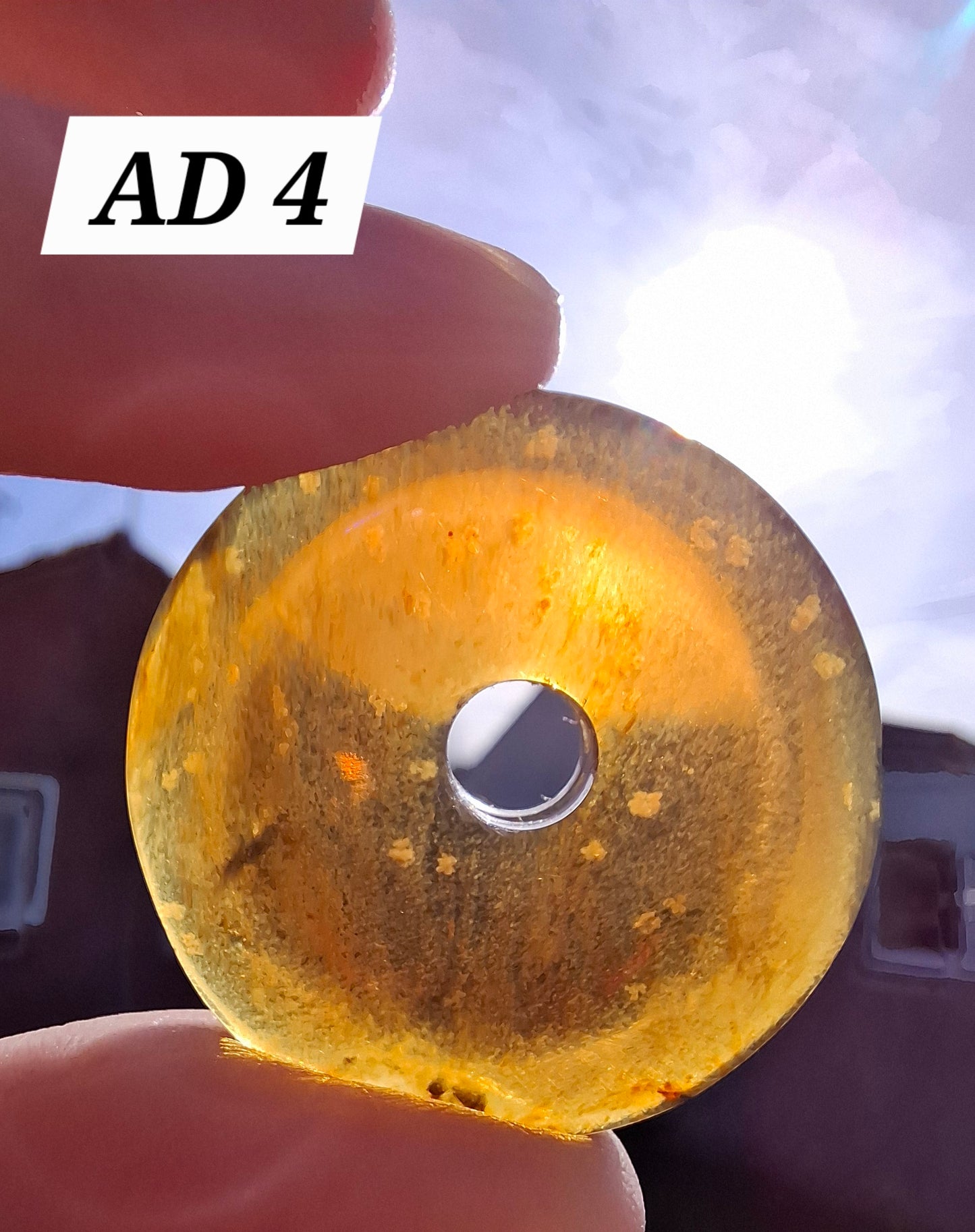Red Amber Disc/Doughnut carving, sphere holder, 5.39g, Fossil (Ref: AD4)