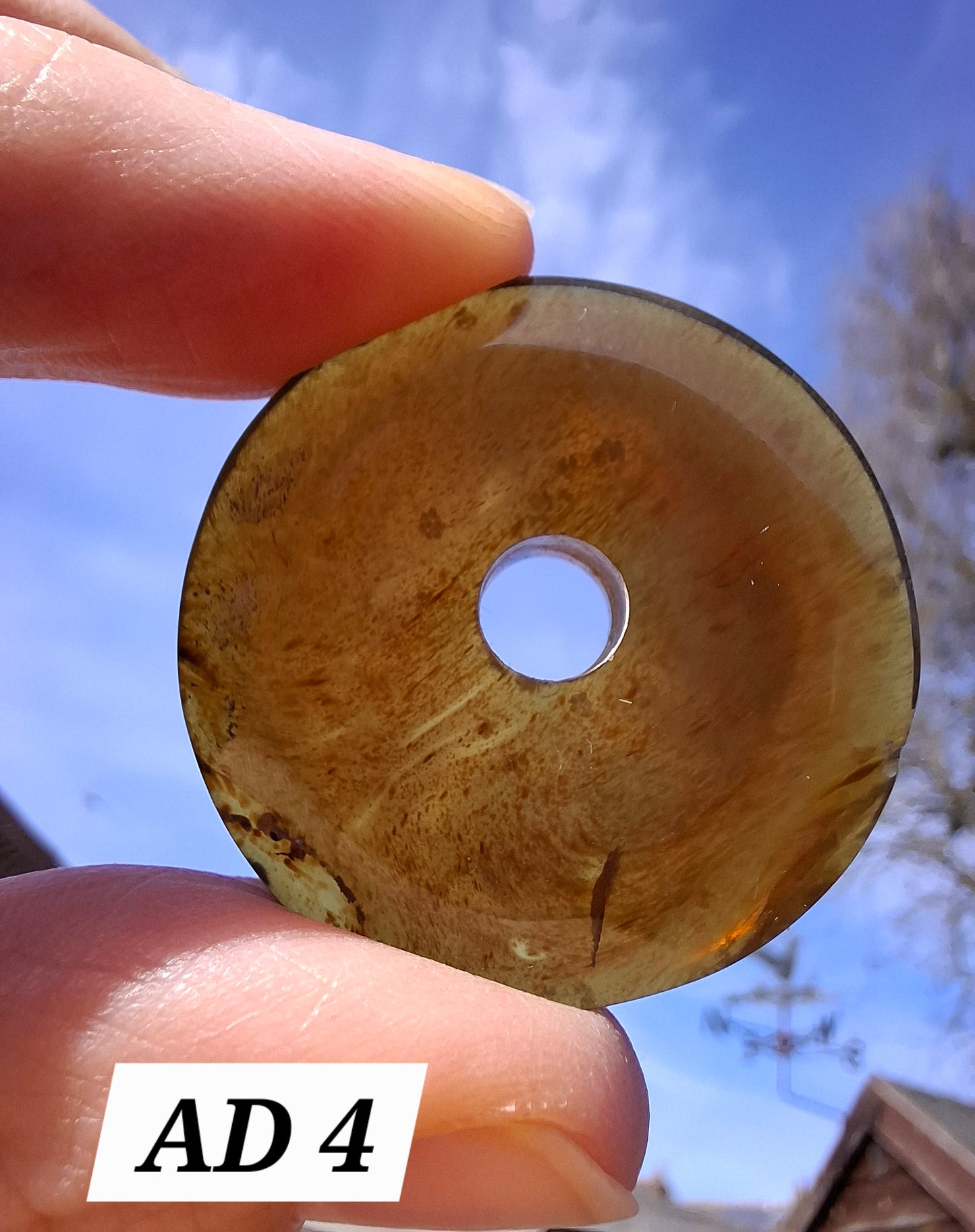 Red Amber Disc/Doughnut carving, sphere holder, 5.39g, Fossil (Ref: AD4)