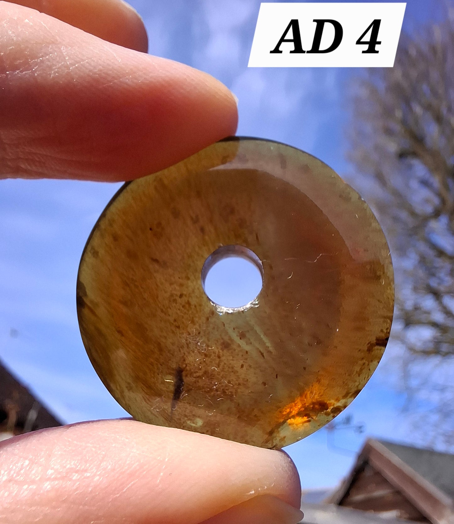 Red Amber Disc/Doughnut carving, sphere holder, 5.39g, Fossil (Ref: AD4)
