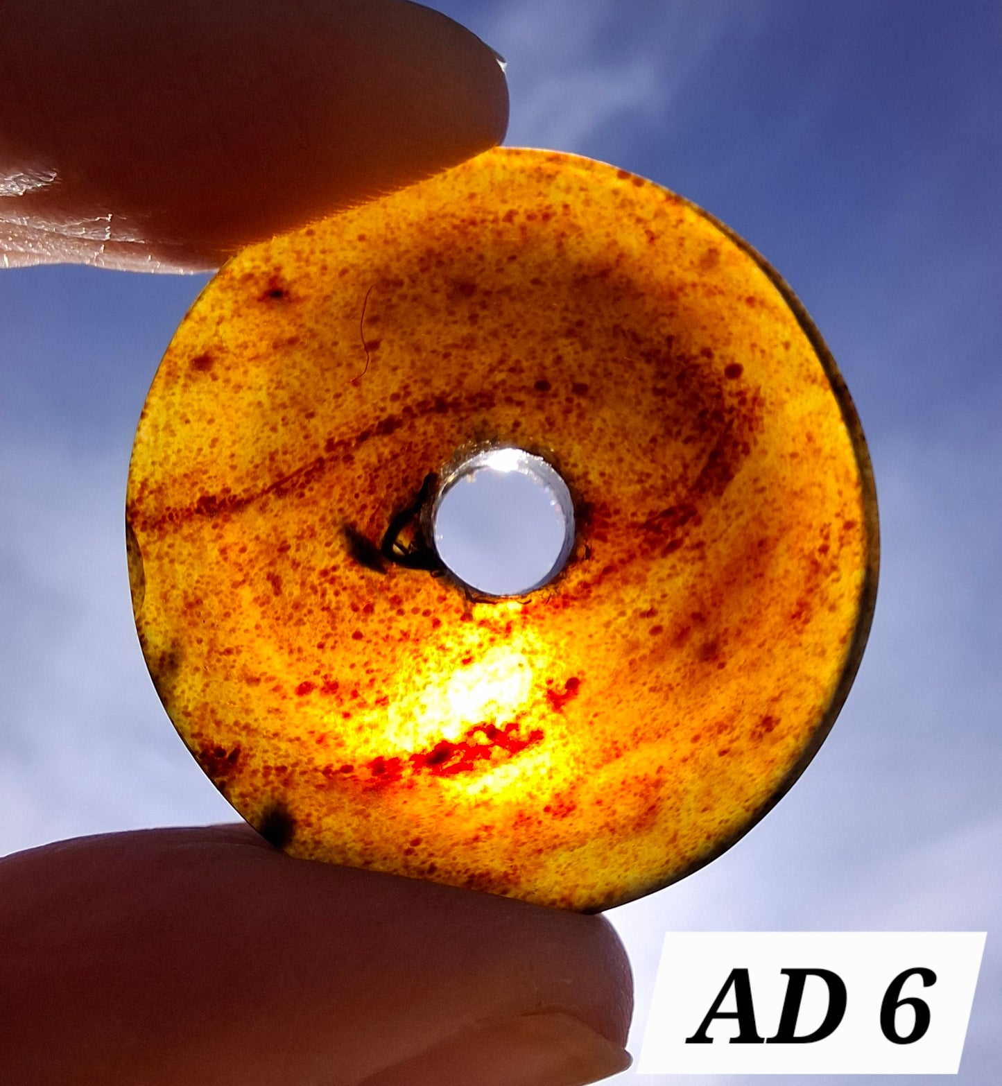 Red Amber Disc / Doughnut carving, sphere holder, 6.13g, Fossil (Ref: AD6)