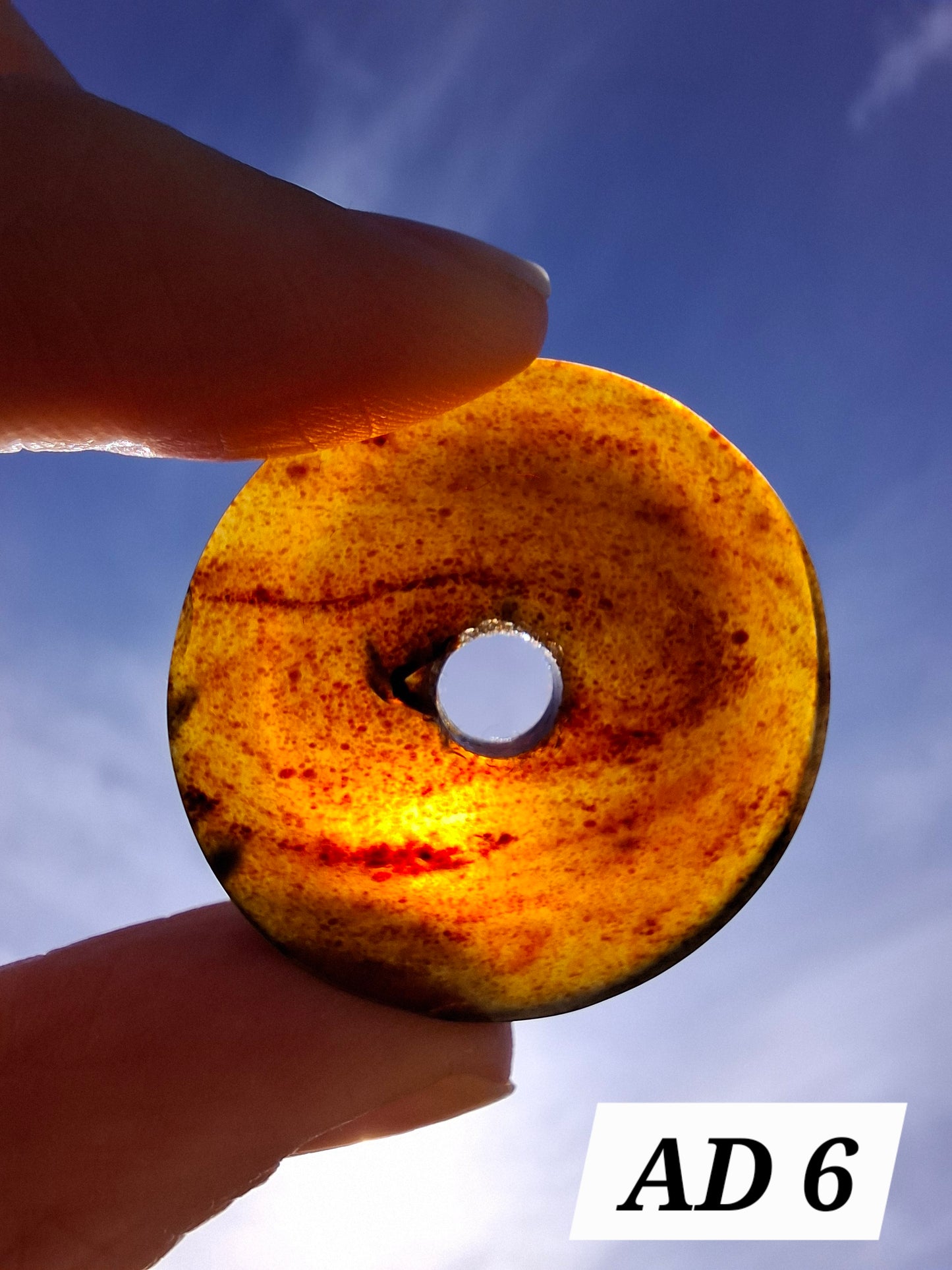 Red Amber Disc / Doughnut carving, sphere holder, 6.13g, Fossil (Ref: AD6)