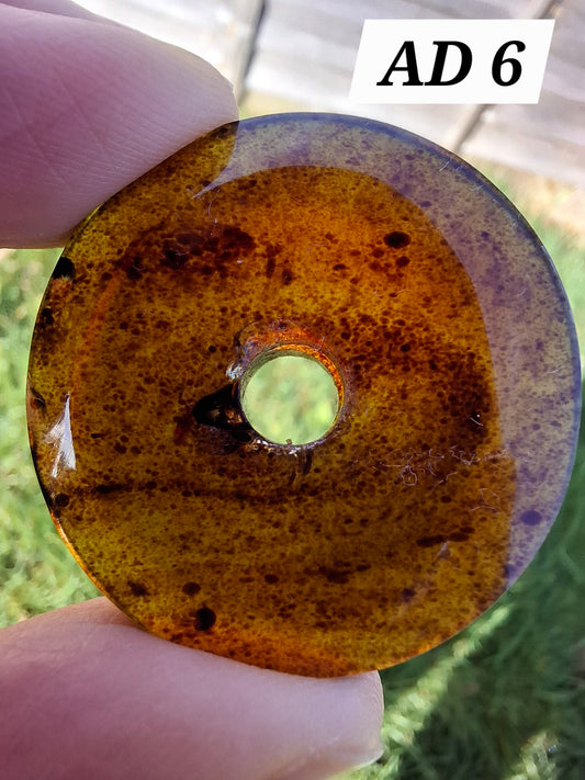 Red Amber Disc / Doughnut carving, sphere holder, 6.13g, Fossil (Ref: AD6)