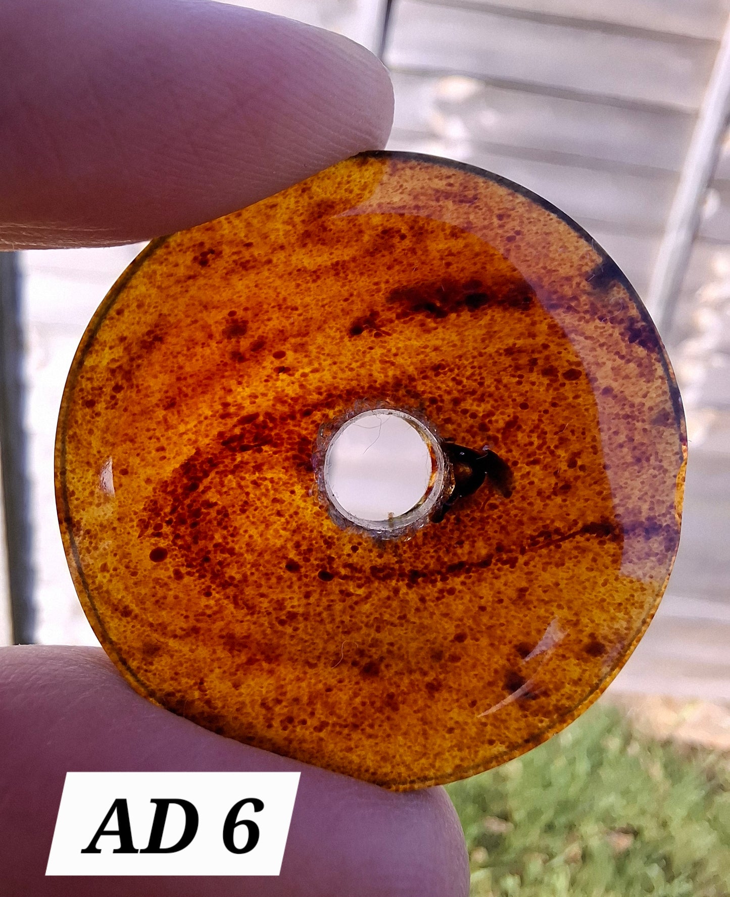 Red Amber Disc / Doughnut carving, sphere holder, 6.13g, Fossil (Ref: AD6)