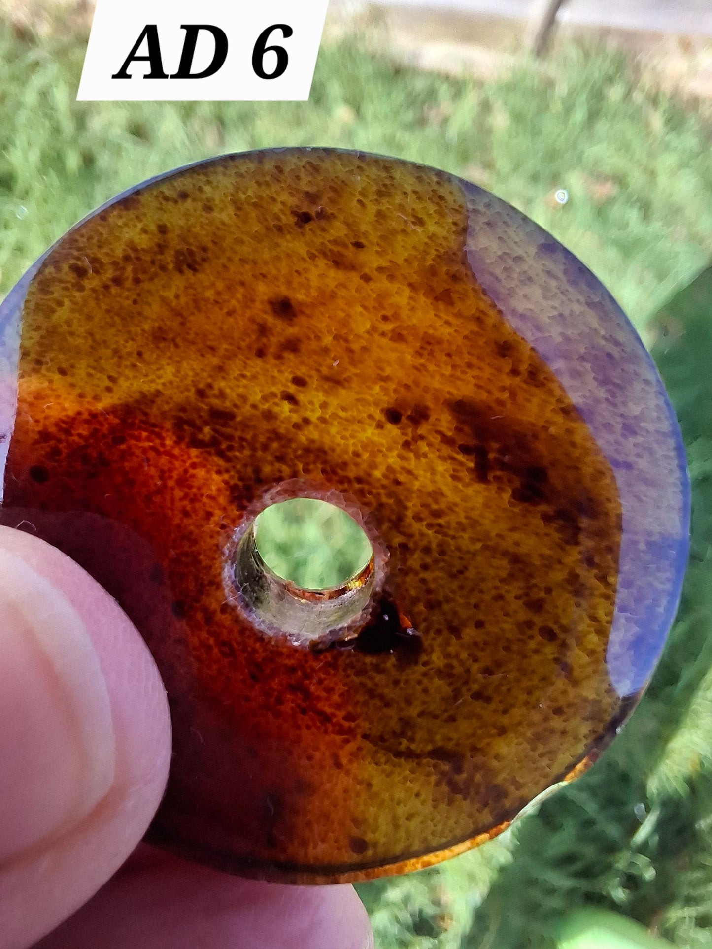Red Amber Disc / Doughnut carving, sphere holder, 6.13g, Fossil (Ref: AD6)