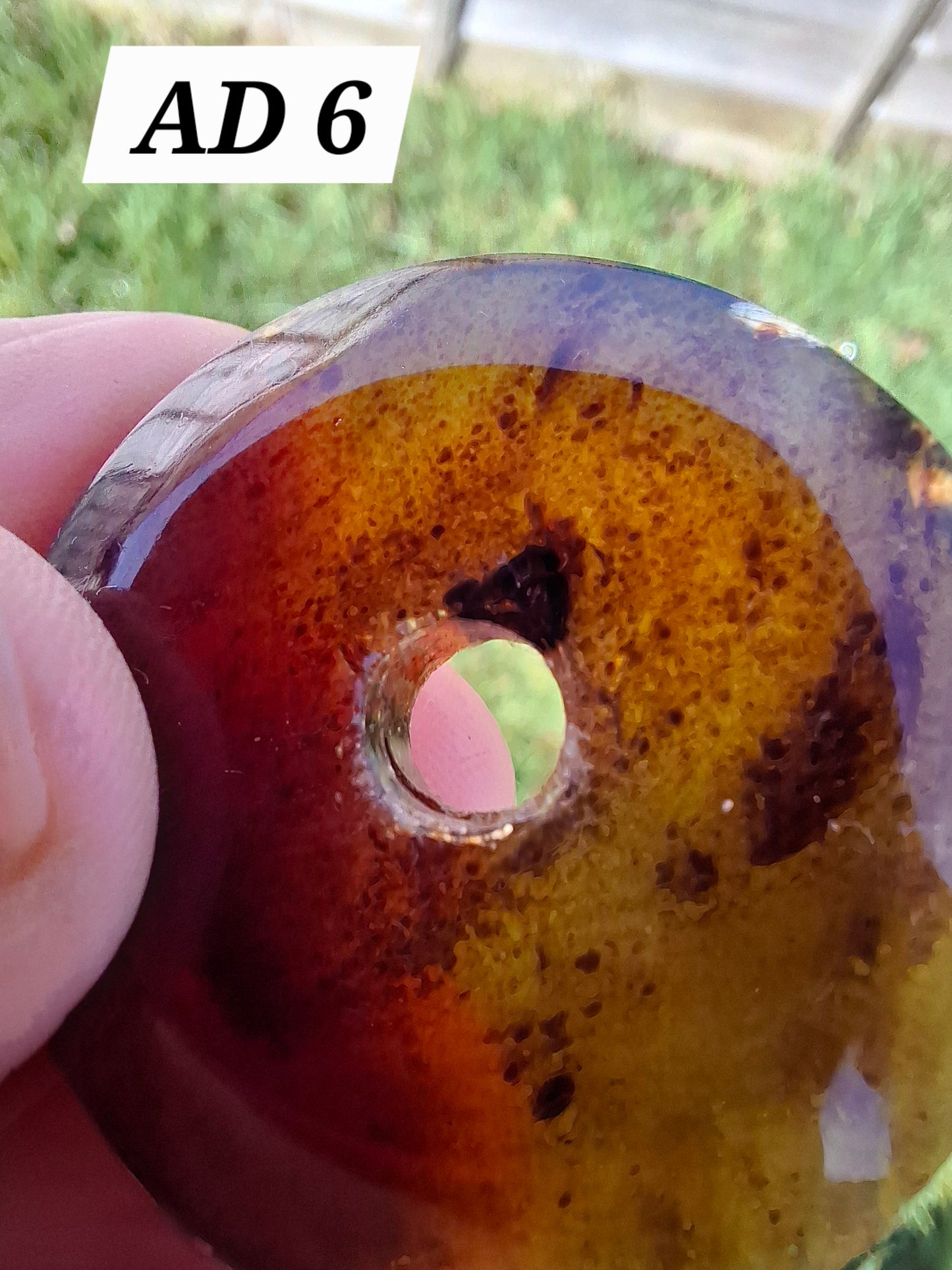 Red Amber Disc / Doughnut carving, sphere holder, 6.13g, Fossil (Ref: AD6)