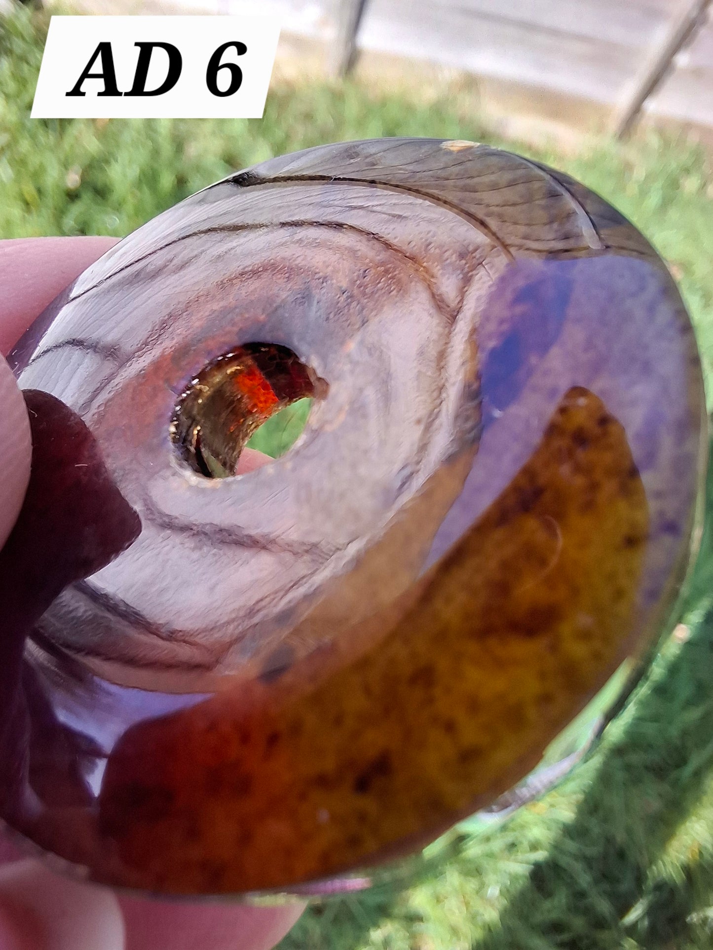 Red Amber Disc / Doughnut carving, sphere holder, 6.13g, Fossil (Ref: AD6)