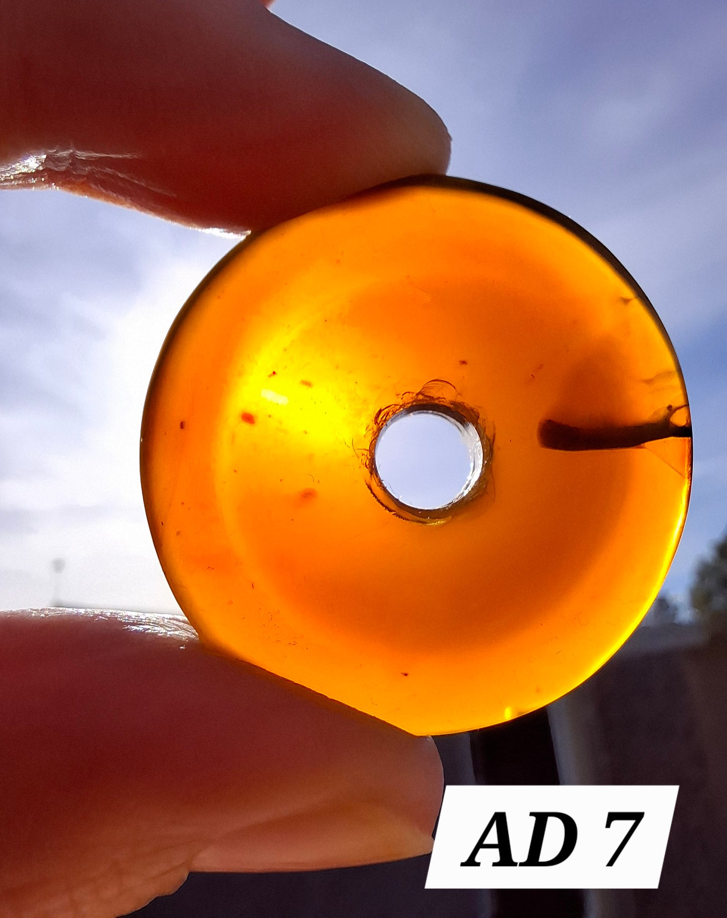 Red Amber Disc/ Doughnut carving, Sphere holder, 6.10g, Fossil (Ref: AD7)