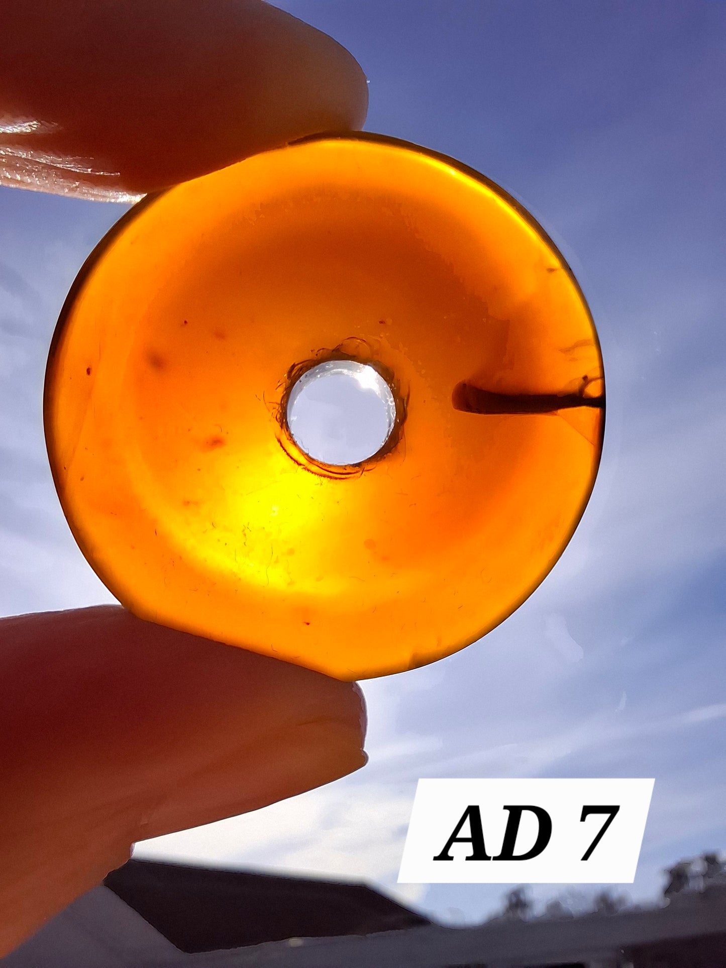 Red Amber Disc/ Doughnut carving, Sphere holder, 6.10g, Fossil (Ref: AD7)