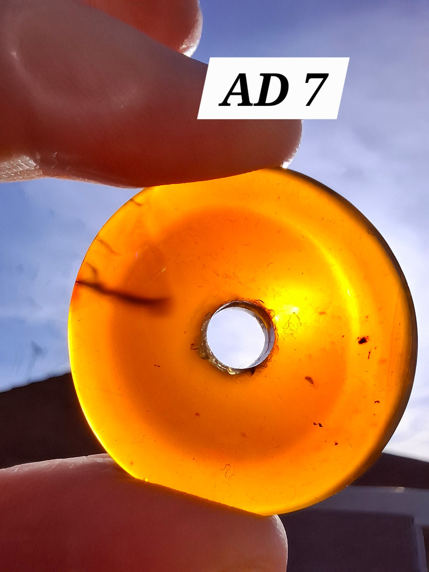 Red Amber Disc/ Doughnut carving, Sphere holder, 6.10g, Fossil (Ref: AD7)