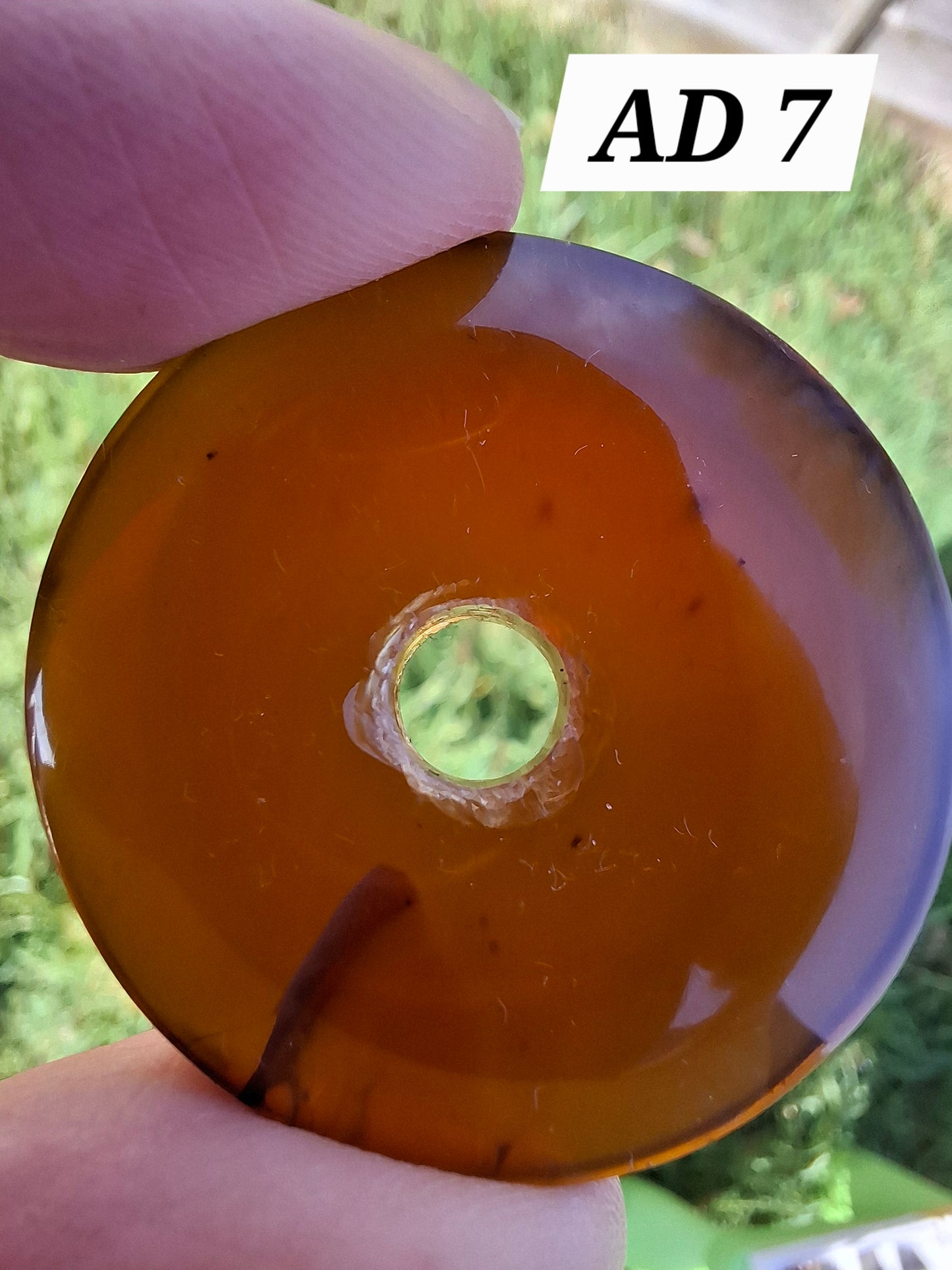 Red Amber Disc/ Doughnut carving, Sphere holder, 6.10g, Fossil (Ref: AD7)