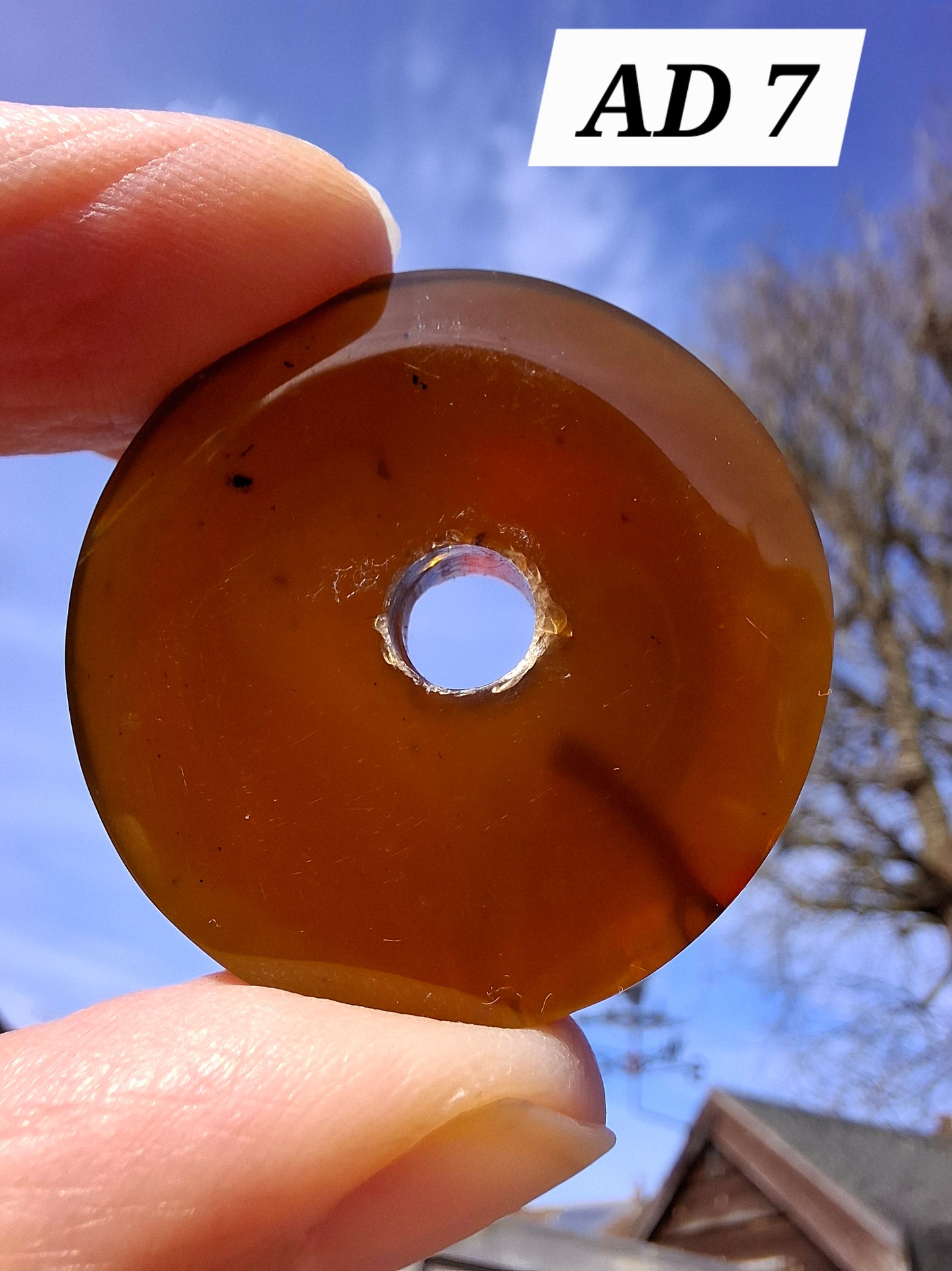 Red Amber Disc/ Doughnut carving, Sphere holder, 6.10g, Fossil (Ref: AD7)