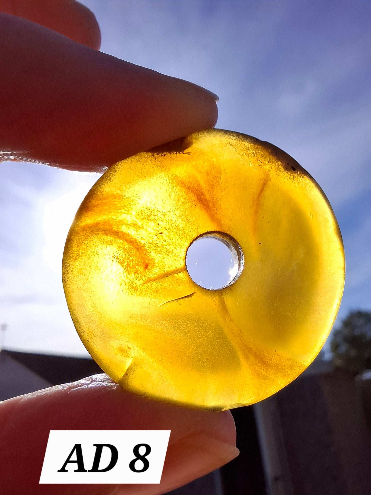Red Amber Disc/Doughnut carving, Sphere holder, 4.65g, Fossil (Ref: AD8)