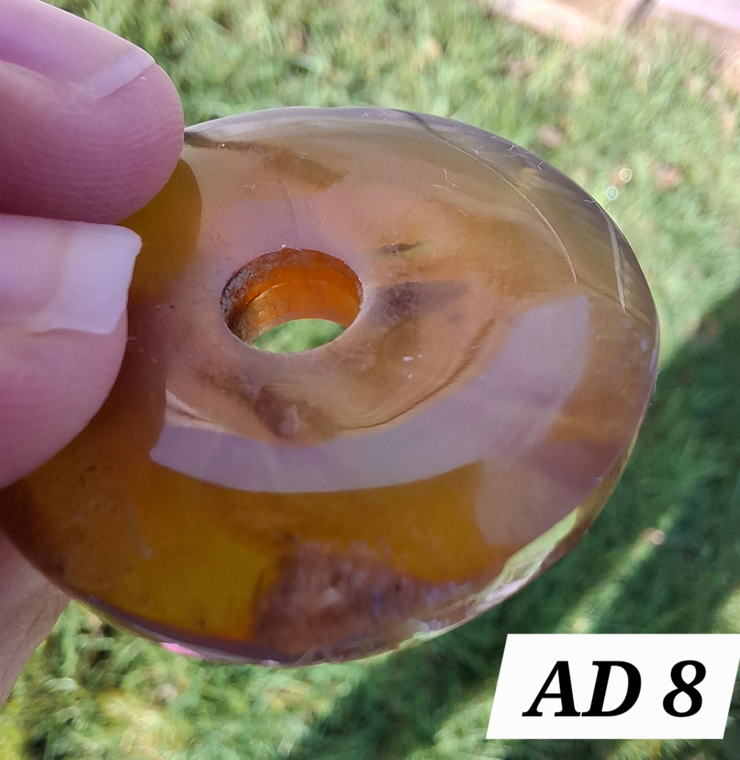 Red Amber Disc/Doughnut carving, Sphere holder, 4.65g, Fossil (Ref: AD8)