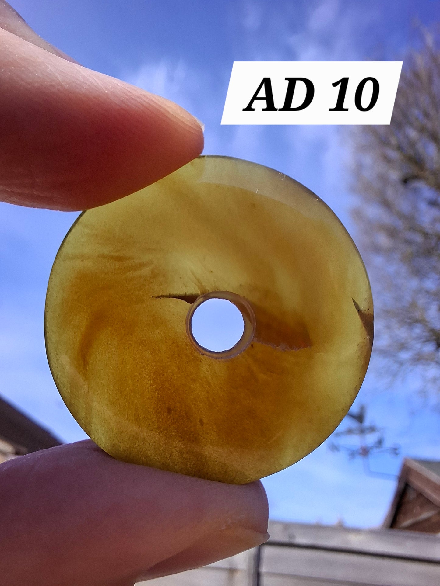 Red Amber Disc/Doughnut carving, Sphere holder, 4.66g, Fossil (Ref: AD10)