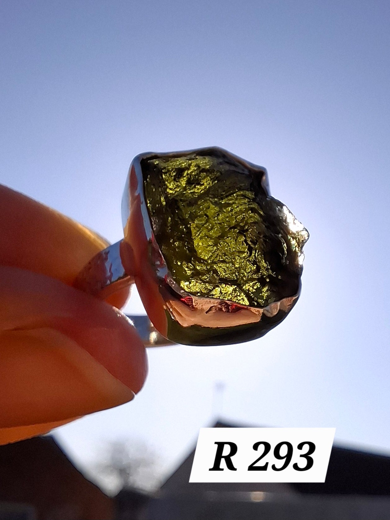 Moldavite Ring, size large G/small H, 925 Silver, Tektite (Ref: R293)