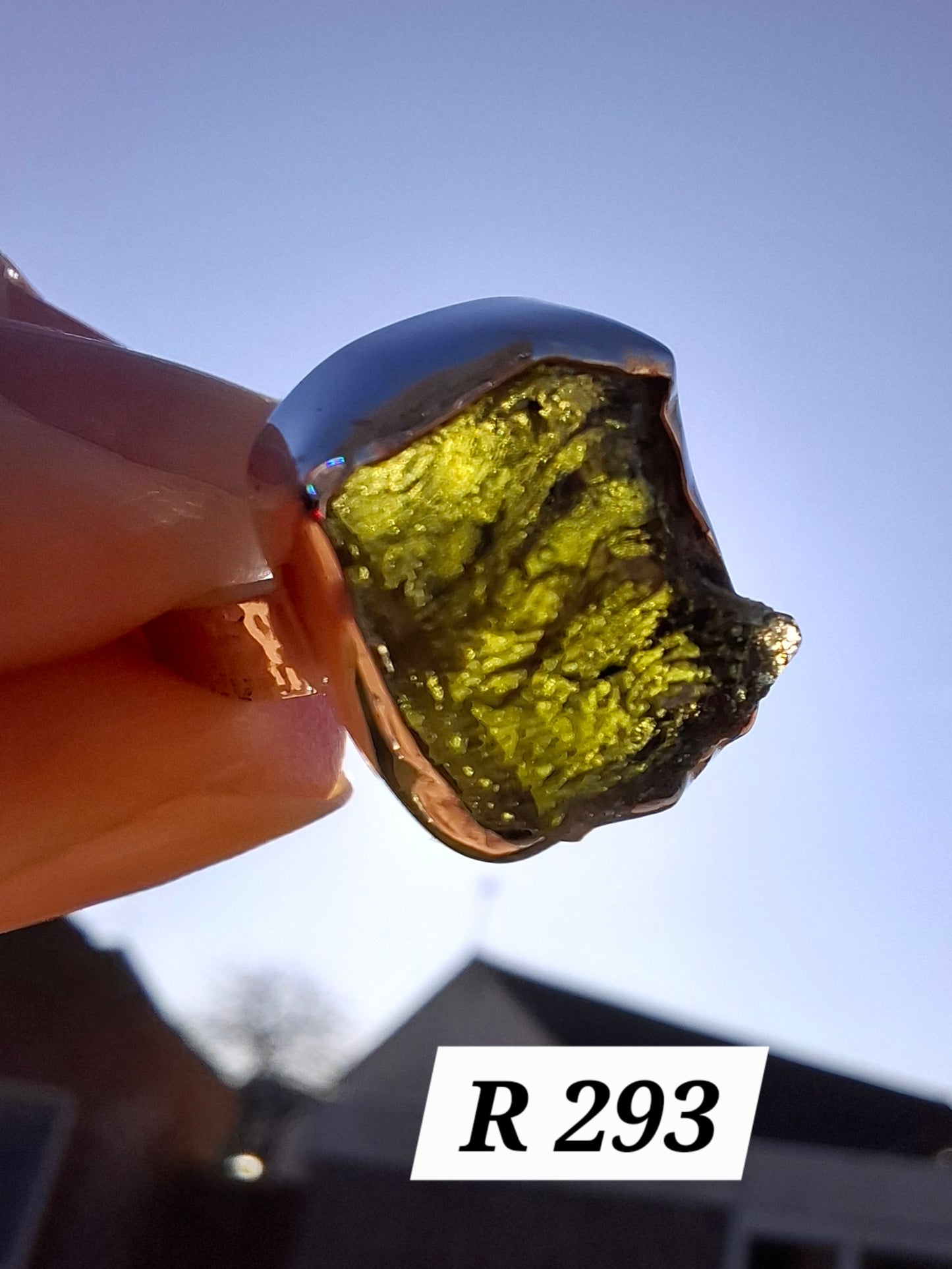 Moldavite Ring, size large G/small H, 925 Silver, Tektite (Ref: R293)