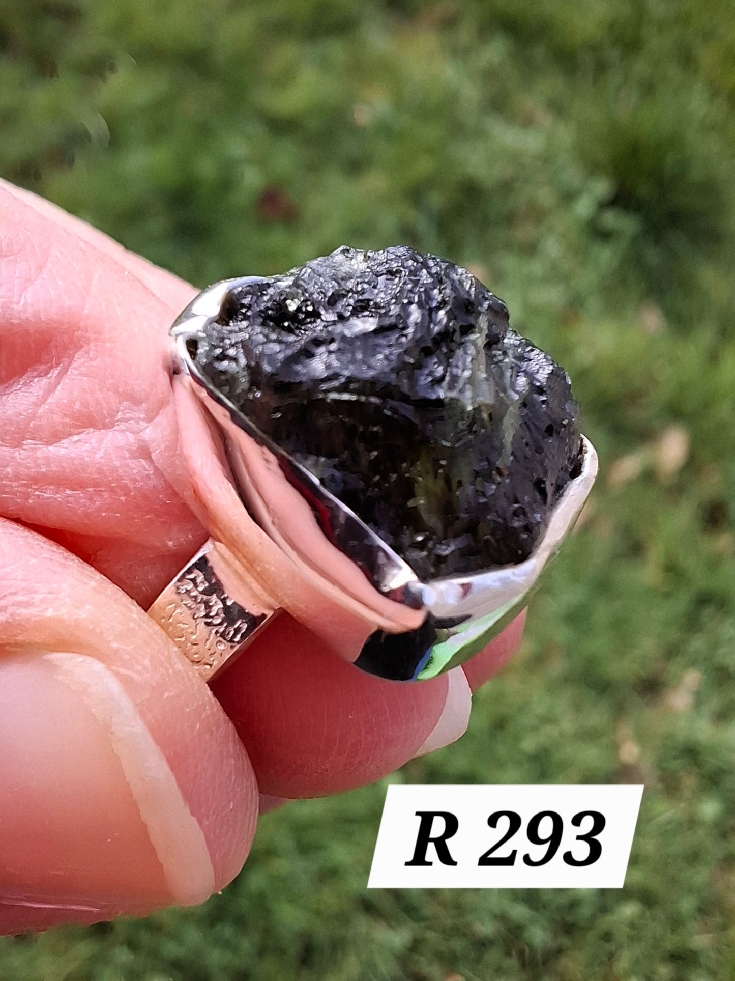 Moldavite Ring, size large G/small H, 925 Silver, Tektite (Ref: R293)