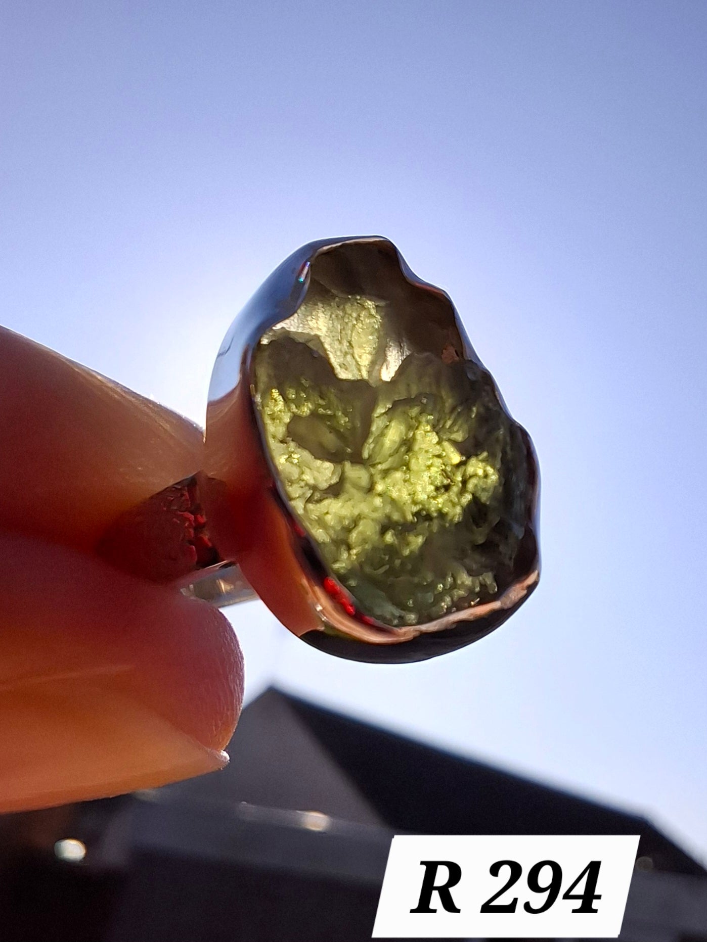 Moldavite Ring, size H, 925 Silver, Tektite (Ref: R294)