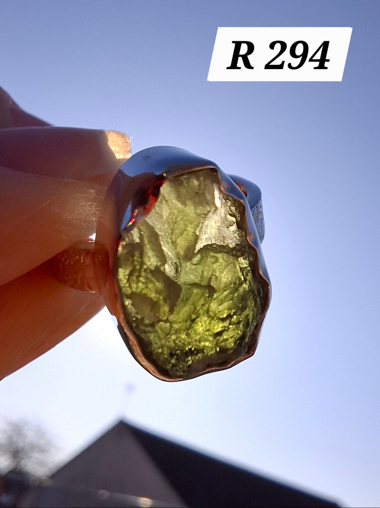 Moldavite Ring, size H, 925 Silver, Tektite (Ref: R294)