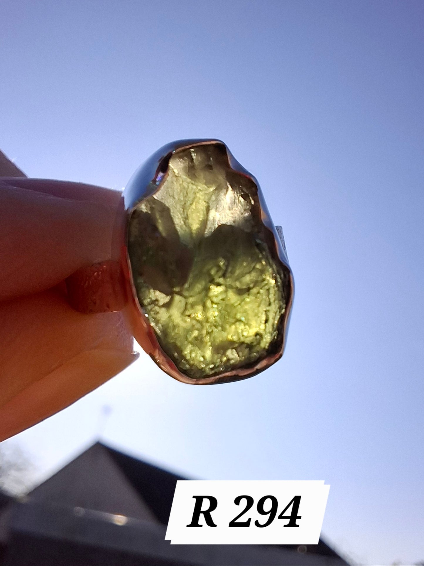 Moldavite Ring, size H, 925 Silver, Tektite (Ref: R294)