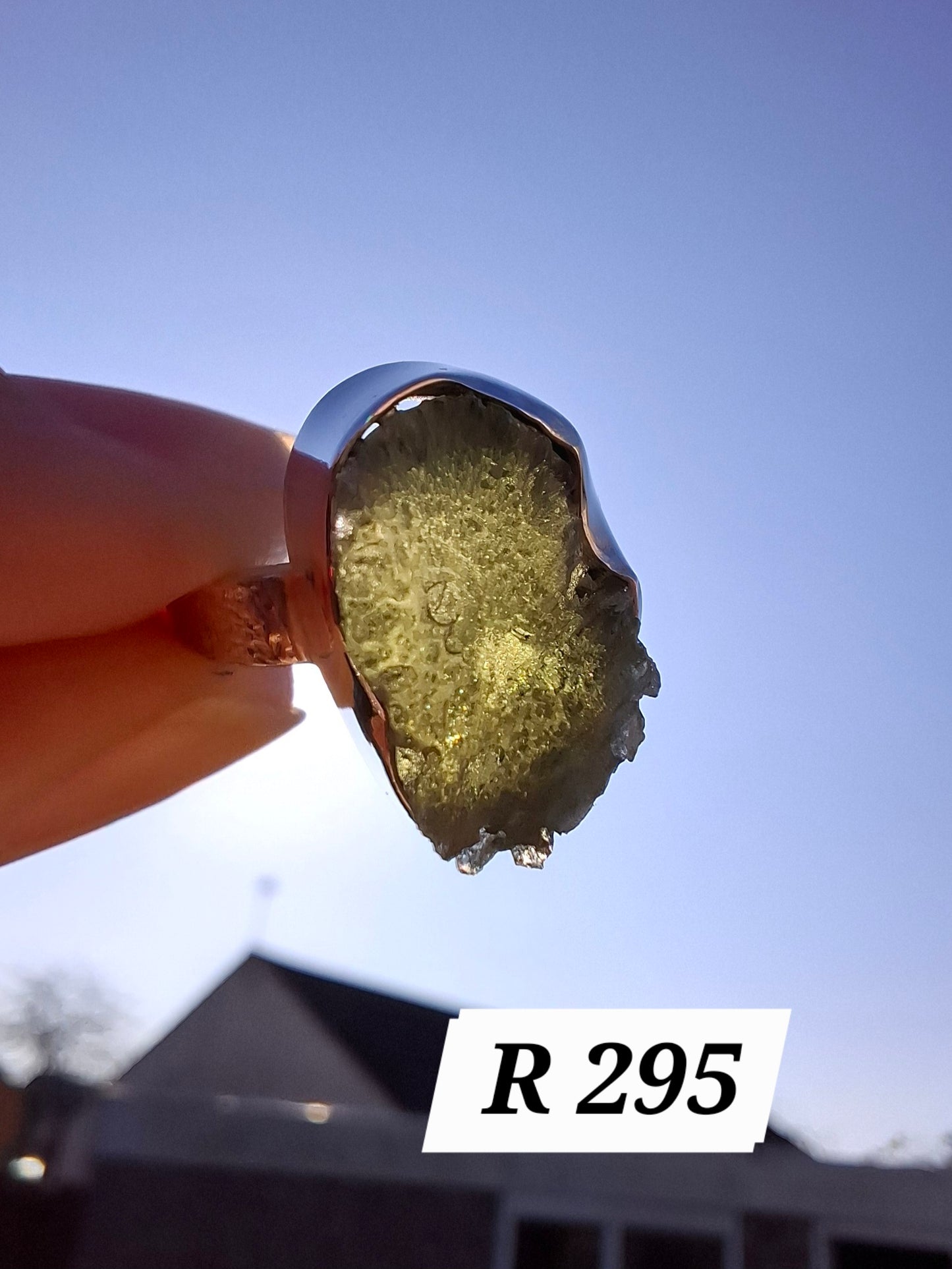 Moldavite Ring, size I, 925 Silver, Tektite (Ref: R295)