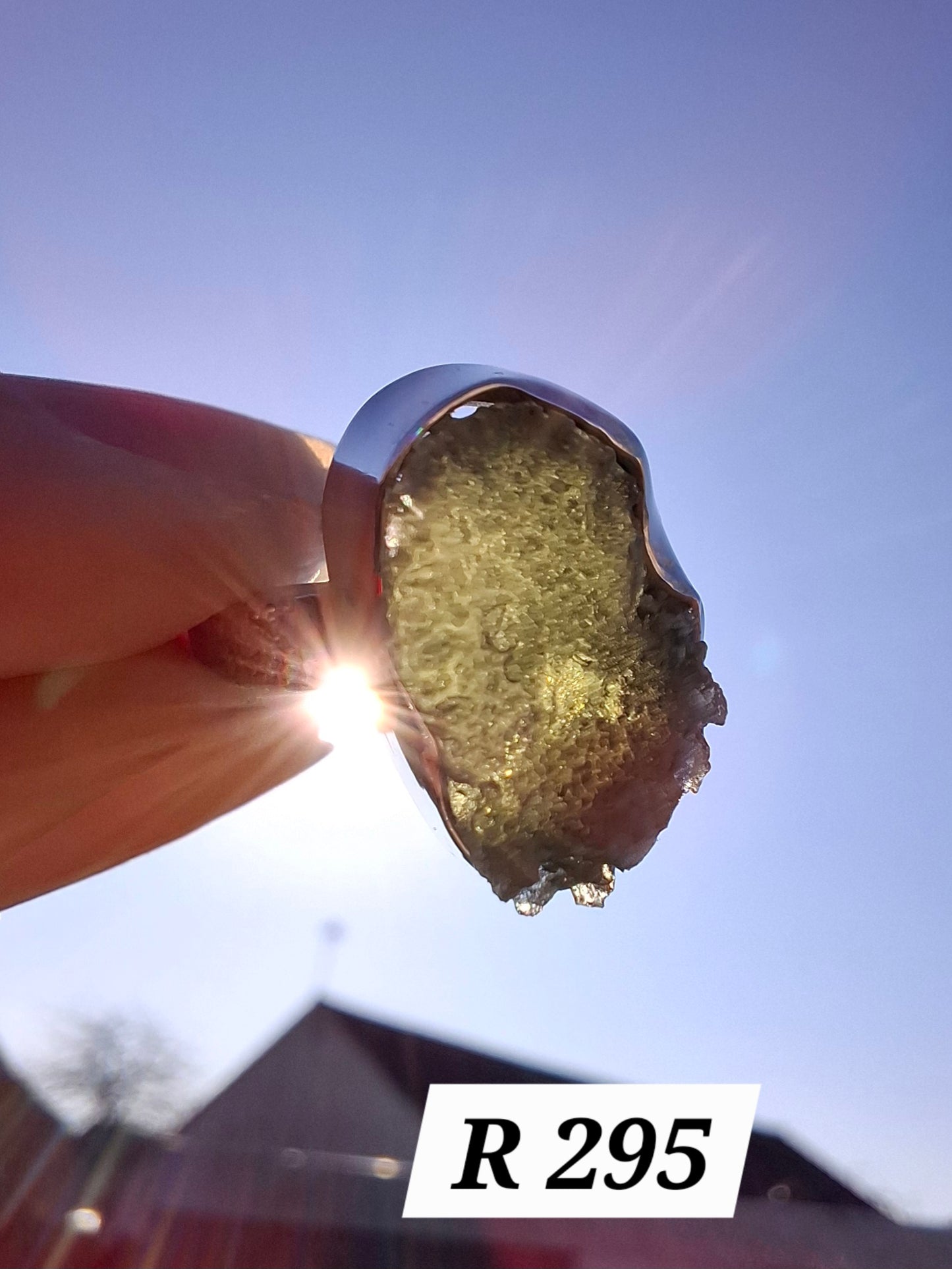 Moldavite Ring, size I, 925 Silver, Tektite (Ref: R295)