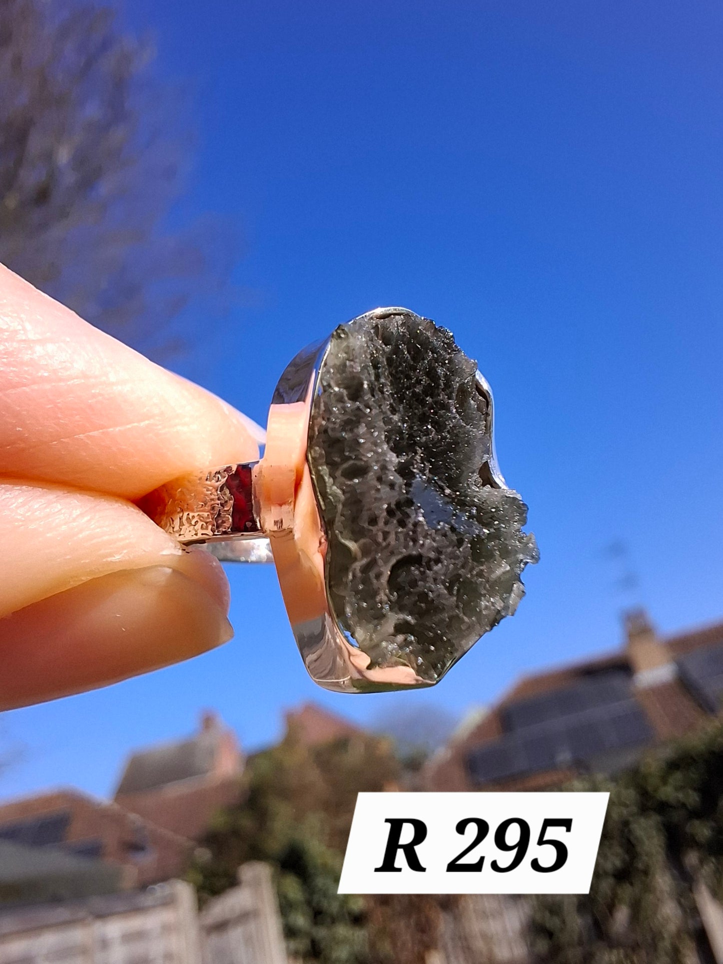 Moldavite Ring, size I, 925 Silver, Tektite (Ref: R295)