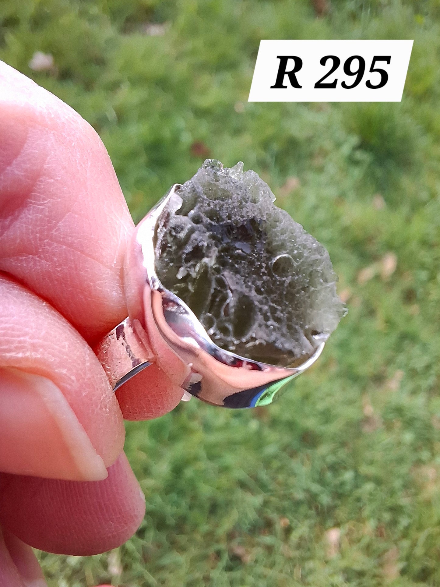 Moldavite Ring, size I, 925 Silver, Tektite (Ref: R295)