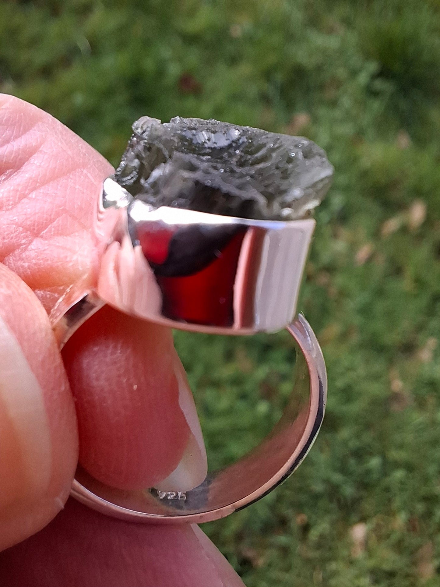 Moldavite Ring, size I, 925 Silver, Tektite (Ref: R295)