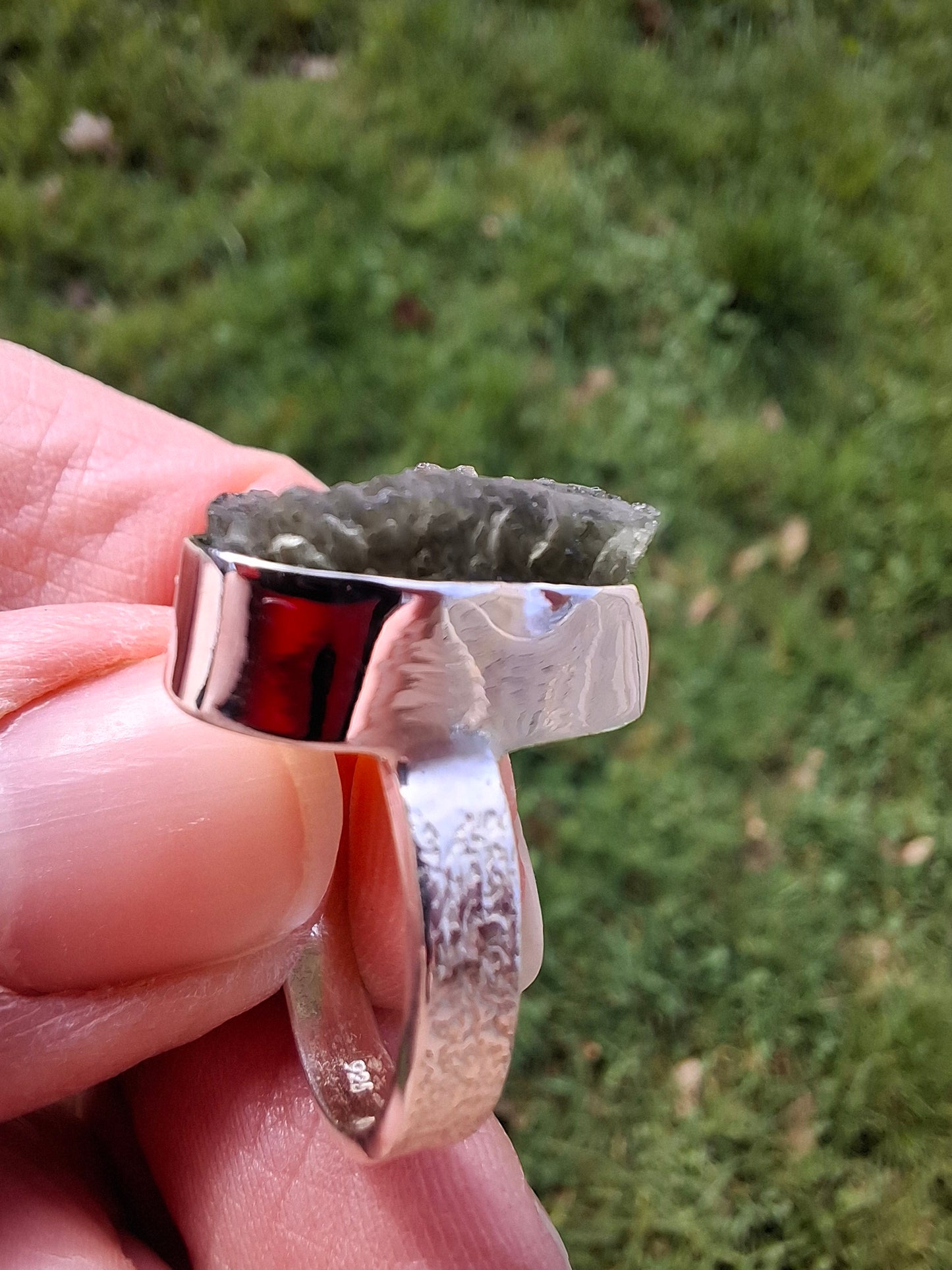 Moldavite Ring, size I, 925 Silver, Tektite (Ref: R295)