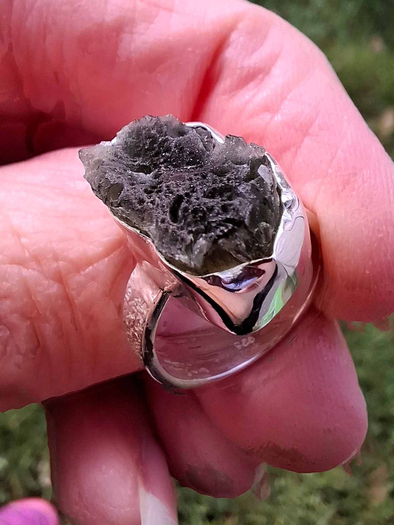 Moldavite Ring, size I, 925 Silver, Tektite (Ref: R295)