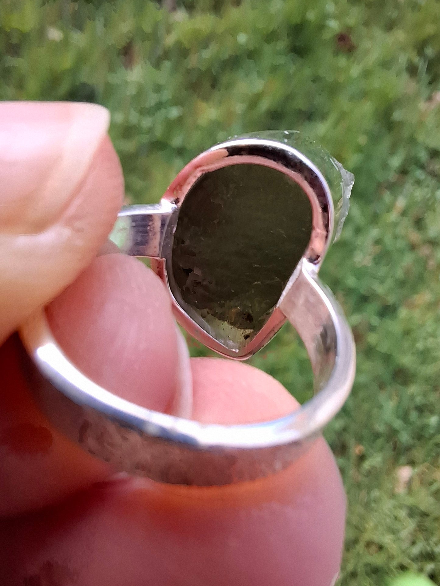 Moldavite Ring, size I, 925 Silver, Tektite (Ref: R295)