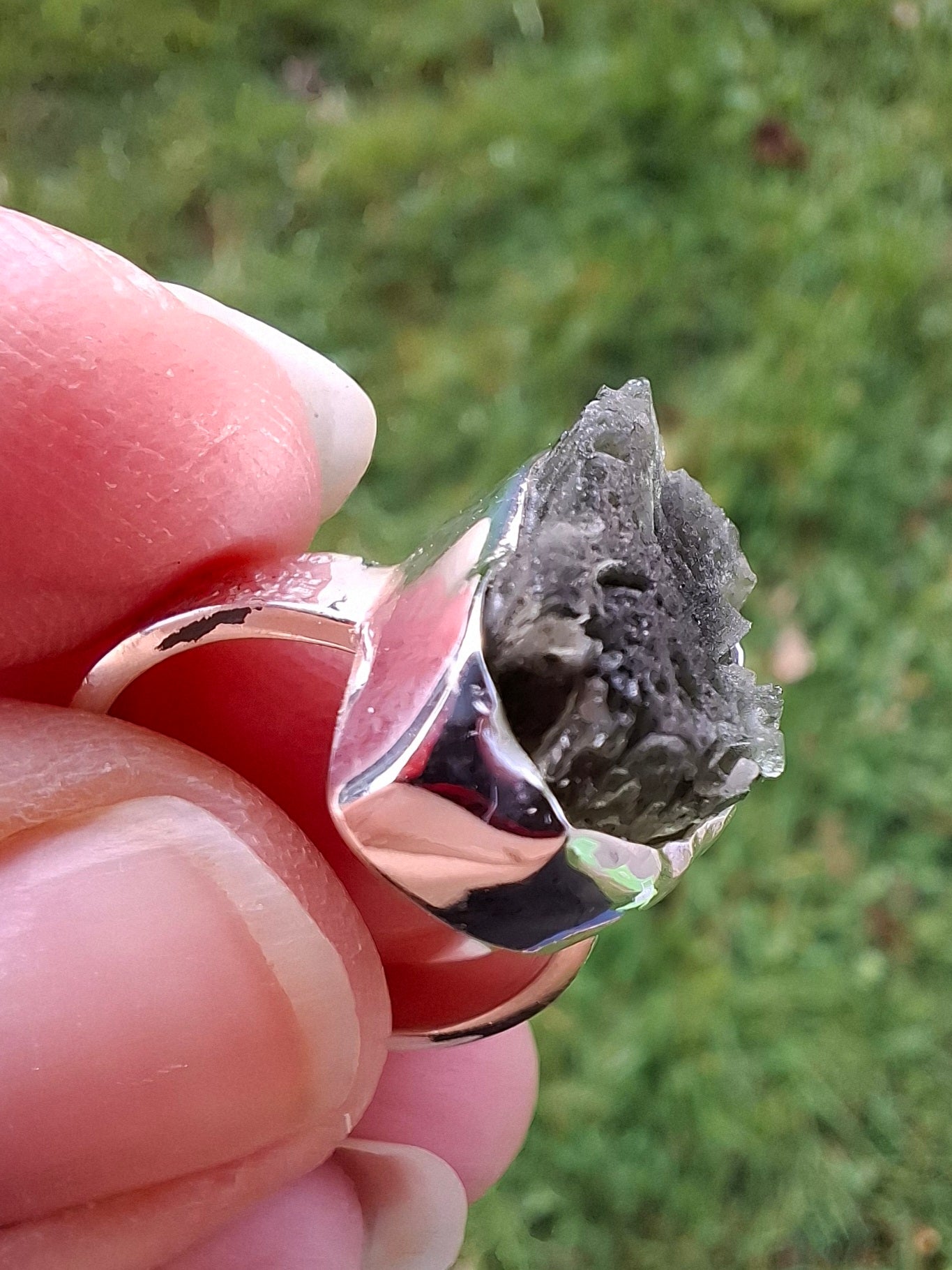 Moldavite Ring, size I, 925 Silver, Tektite (Ref: R295)