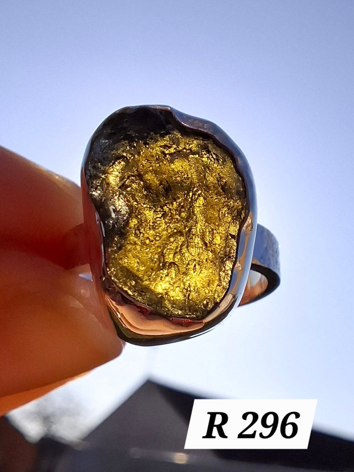 Moldavite Ring, size I, 925 Silver, Tektite (Ref: R296)