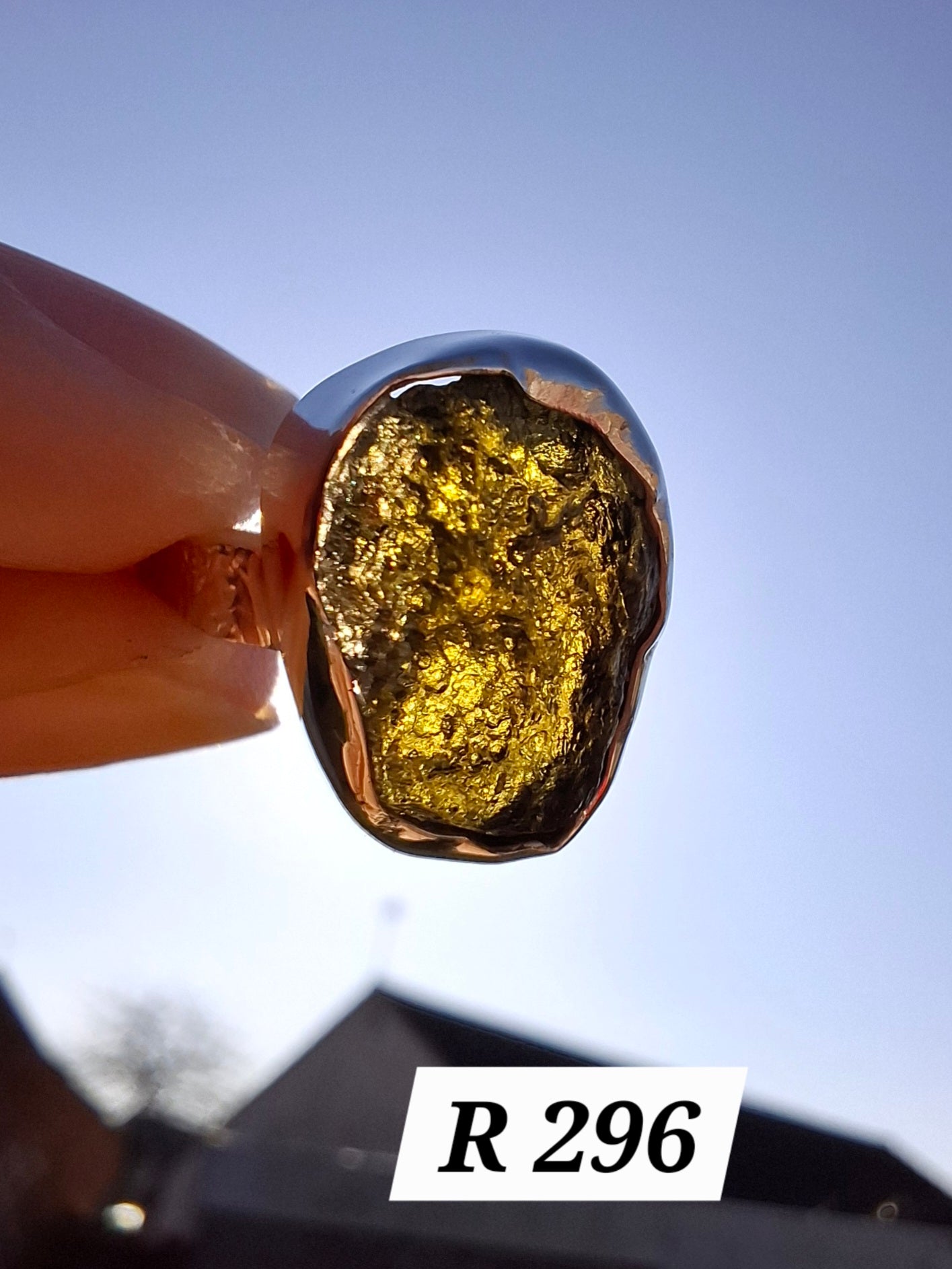 Moldavite Ring, size I, 925 Silver, Tektite (Ref: R296)