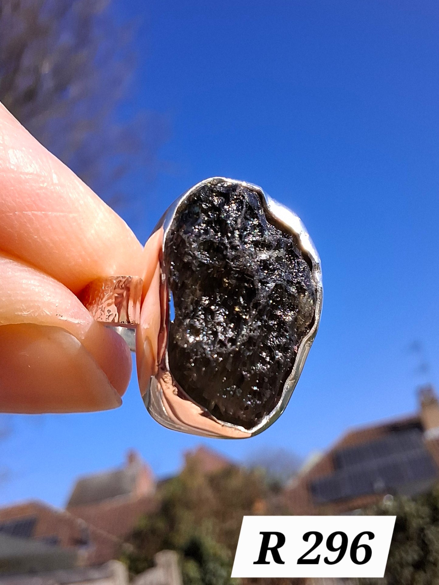 Moldavite Ring, size I, 925 Silver, Tektite (Ref: R296)