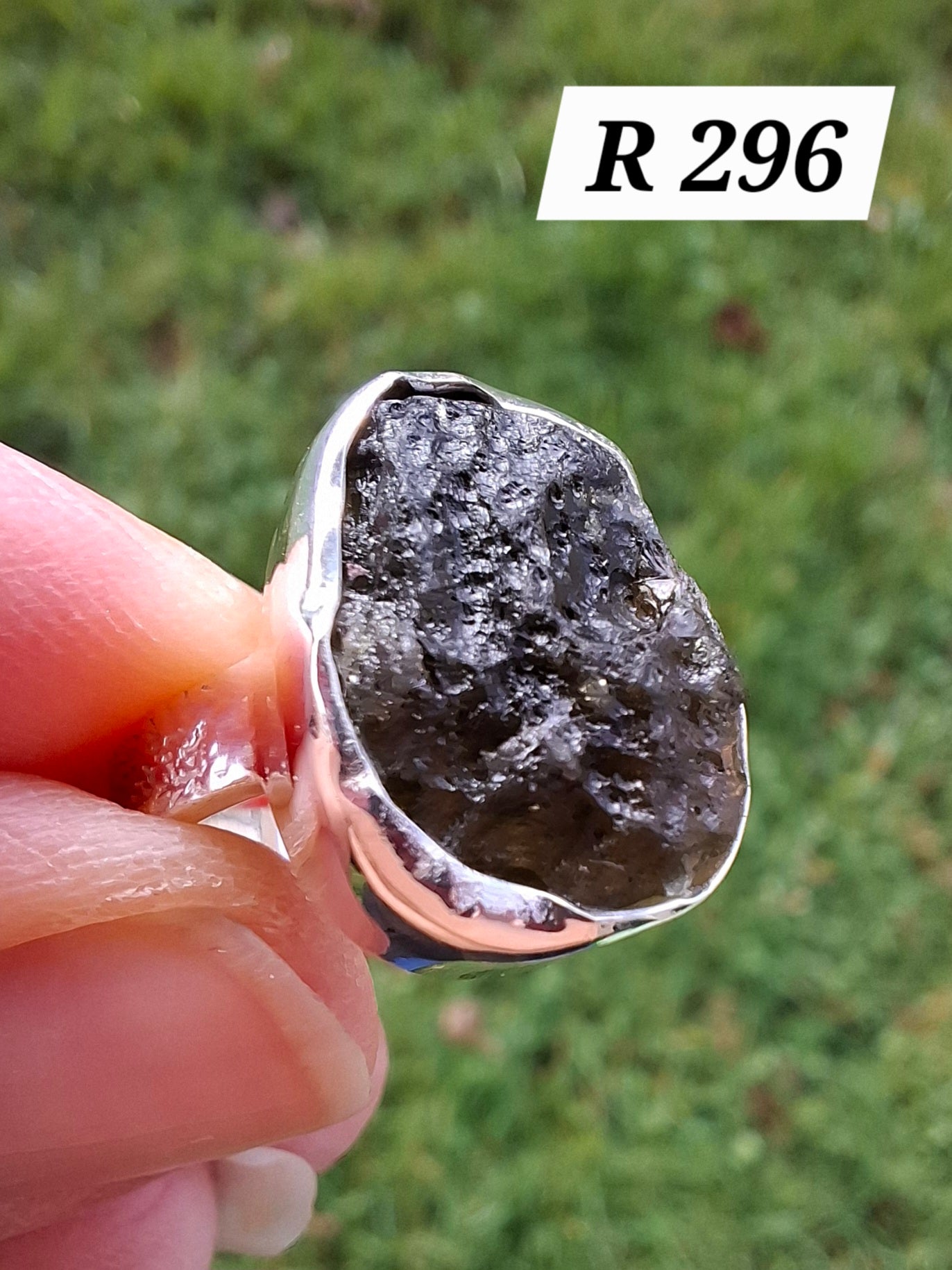 Moldavite Ring, size I, 925 Silver, Tektite (Ref: R296)