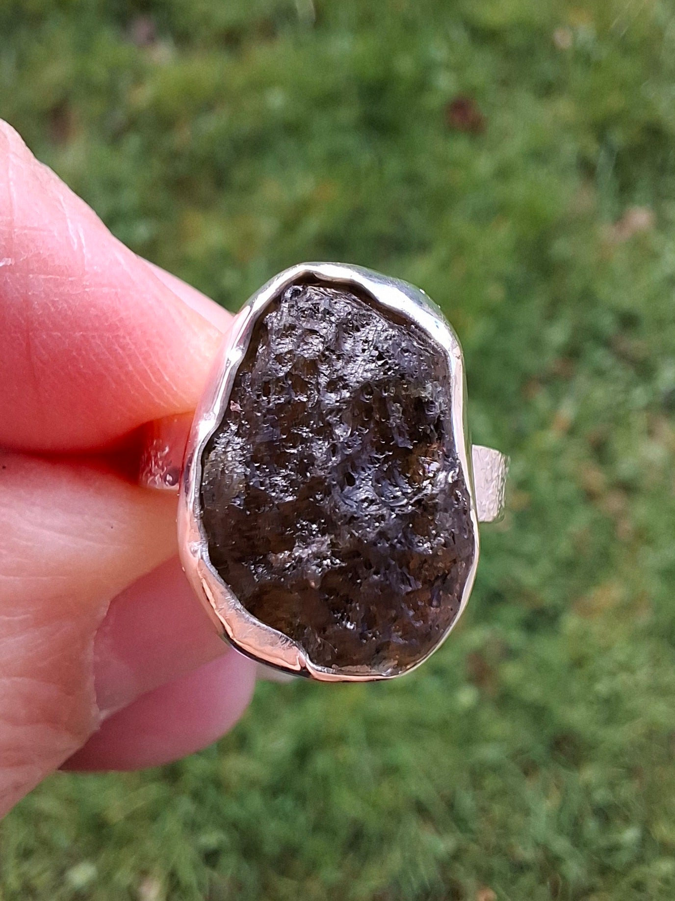 Moldavite Ring, size I, 925 Silver, Tektite (Ref: R296)